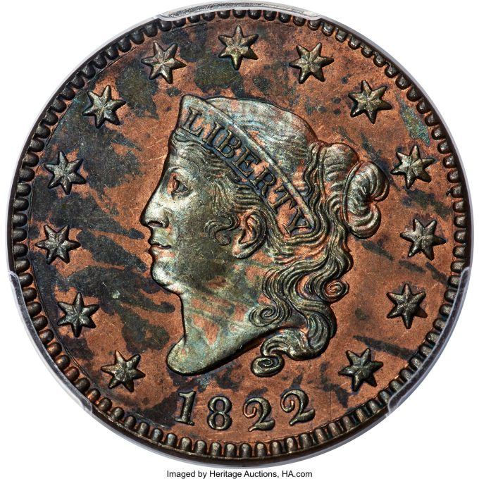1822 N-10 Cent, PR63 Red and Brown