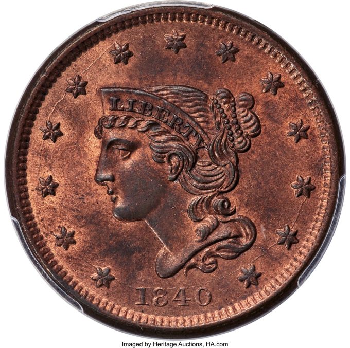 1840 N-3 Cent, MS65 Red and Brown