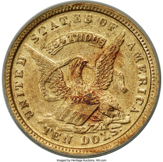 1852 Assay Office Ten Dollar, AU55