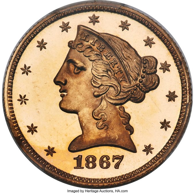 1867 Half Eagle, PR65 Cameo