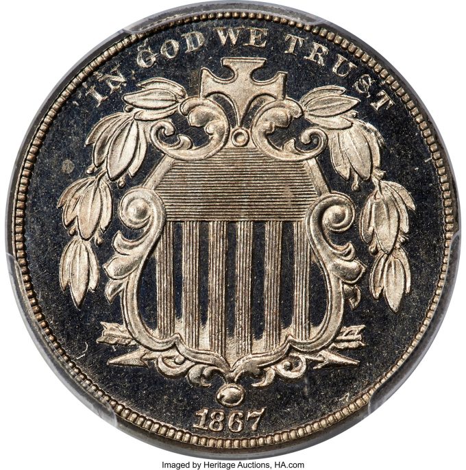 1867 Rays Shield Nickel, PR66 Cameo