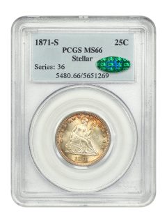 1871-S 25C PCGS/CAC MS66