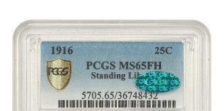 DLRC Unveils Red Carpet Rarities Auction Series 1916 25C Standing Liberty PCGS/CAC MS65FH