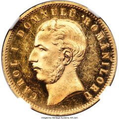 Carol I gold Proof Pattern 20 Lei 1868 PR62 Ultra Cameo NGC