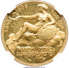 Franz Joseph I gold Proof “Lady in the Clouds” 100 Corona 1908 PR62 Cameo NGC