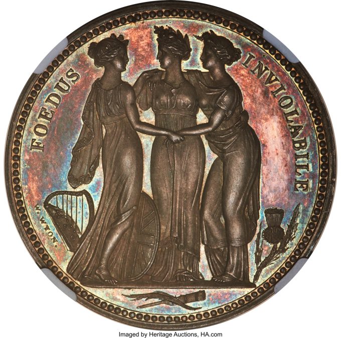 George III silver Proof Pattern Three Graces Crown 1817 PR63 Cameo NGC