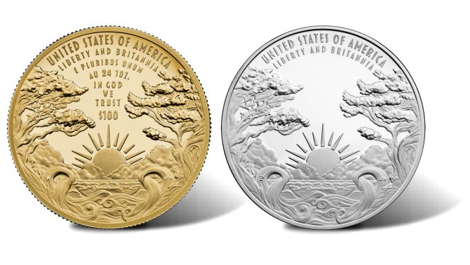 Reverses of 2024 Liberty and Britannia Gold Coin and 2024 Liberty and Britannia Silver Medal