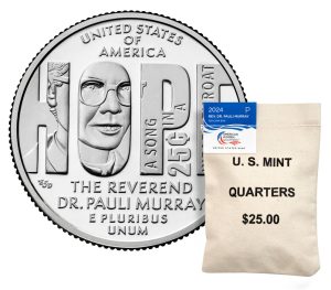 US Mint image 2024 Reverend Dr. Pauli Murray quarter and bag