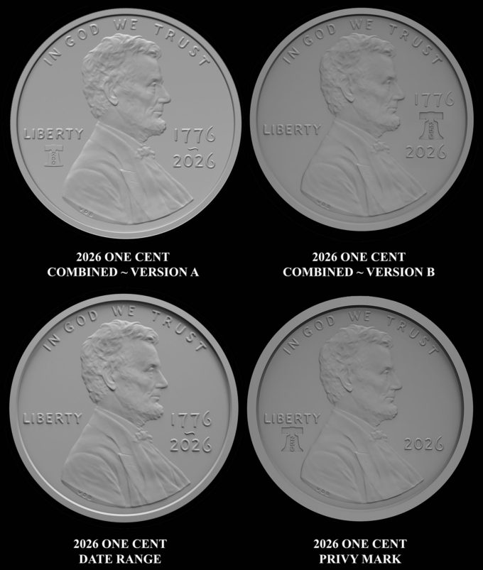 Semiquincentennial Lincoln cent design candidates