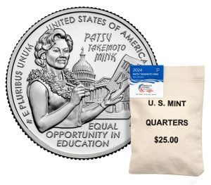 US Mint image 2024 Patsy Takemoto Mink quarter and bag