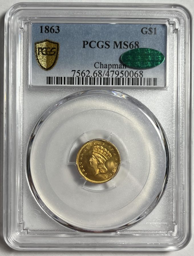 1863 $1 gold PCGS MS68 CAC