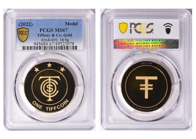 18k Gold TiffCoin by Tiffany & Co., graded PCGS MS-67