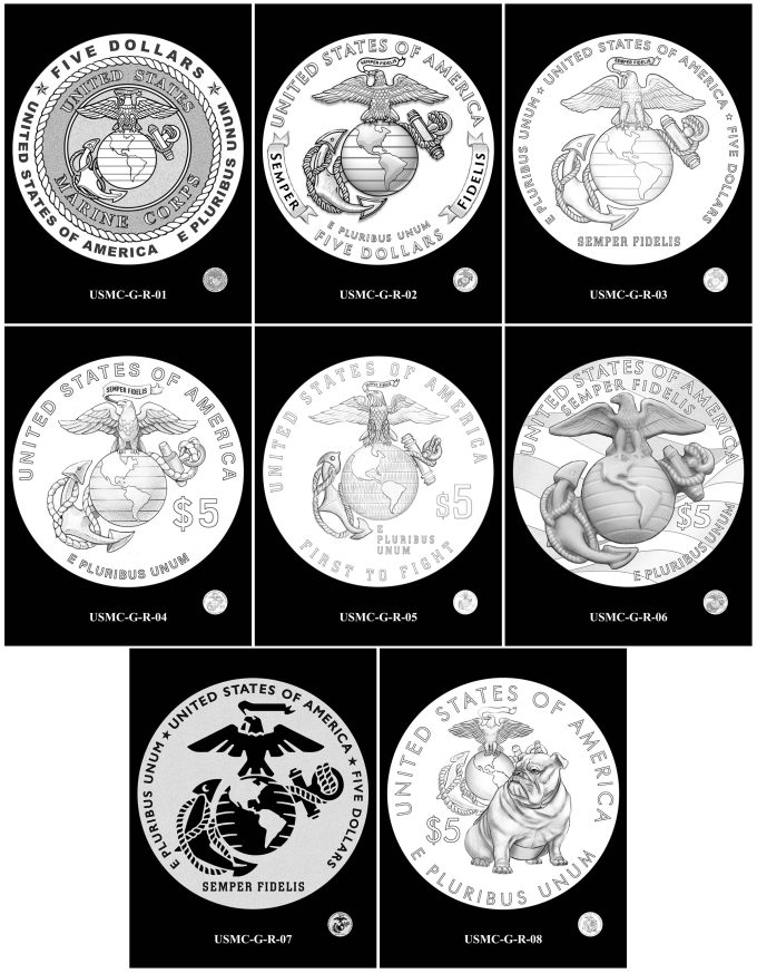 2025 U.S. Marine Corps 250th Anniversary Gold Coin Candidate Designs - Reverses 1-8