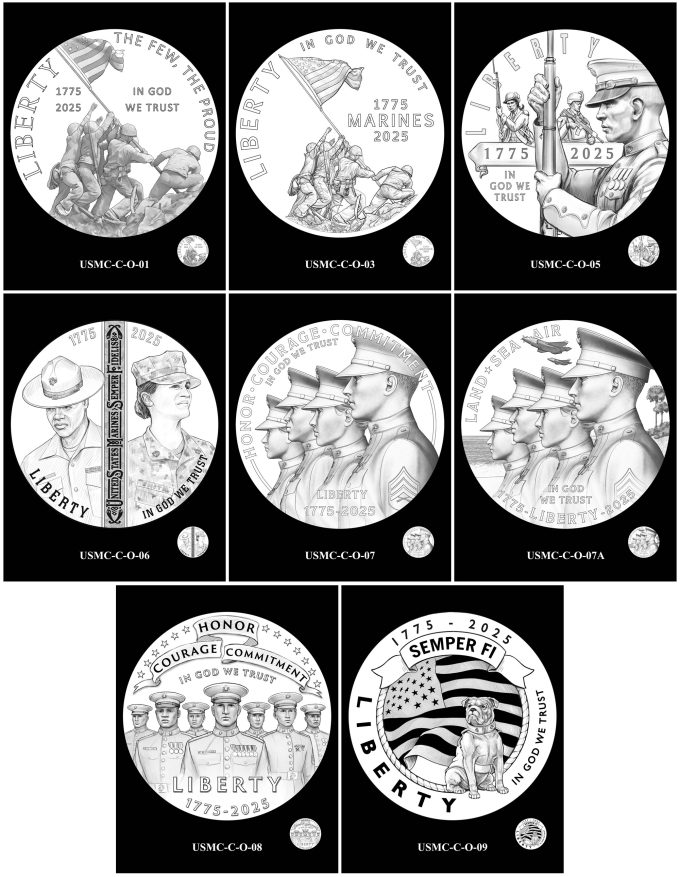 2025 U.S. Marine Corps 250th Anniversary Half Dollar Candidate Designs - Obverses 1-9