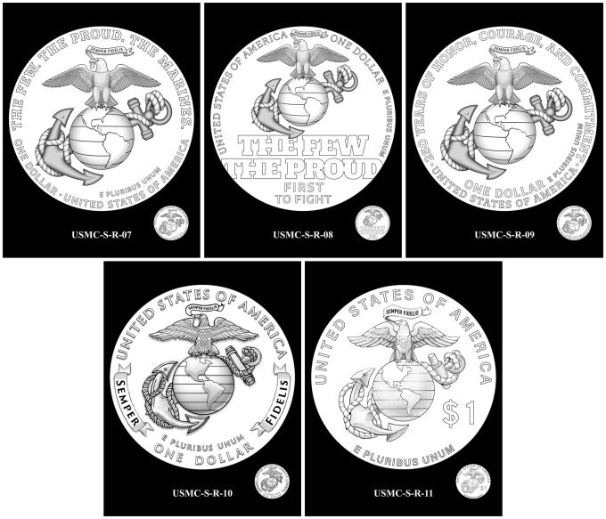 2025 U.S. Marine Corps 250th Anniversary Silver Dollar Candidate Designs - Reverses 7-11
