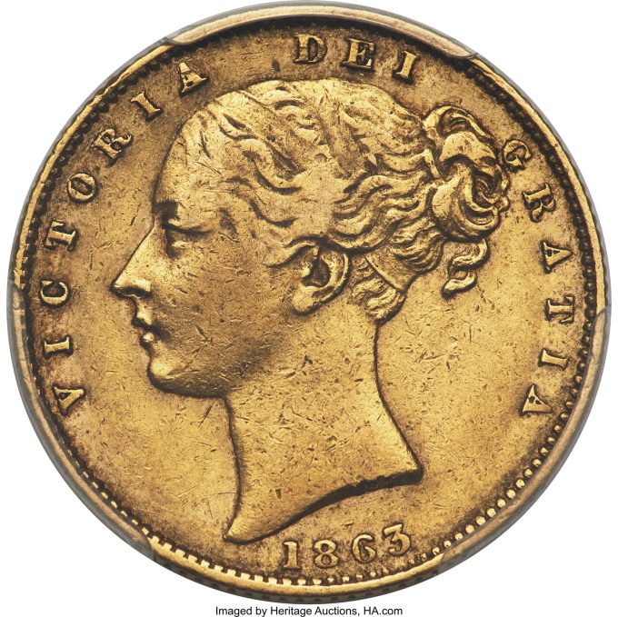 Victoria gold '827/#22' Sovereign 1863 XF40 PCGS