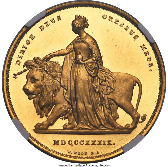 Victoria gold Proof "Una and the Lion" 5 Pounds 1839 PR62 Ultra Cameo NGC