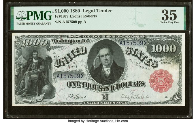 Fr. 187j $1,000 1880 Legal Tender PMG Choice Very Fine 35