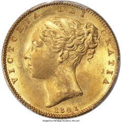 Victoria gold “Shield” Sovereign 1841 MS65+ PCGS,