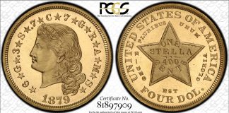 World’s Finest Set of Stella $4 Gold Coins at 2024 ANA Convention 1879 Flowing Hair $4 PCGS PR67 CAM CAC