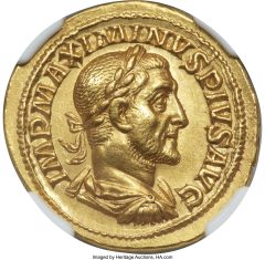 Maximinus I (AD 235-238). AV aureus (21mm, 6.56 gm, 7h). NGC Choice XF★ 5/5 – 3/5, brushed