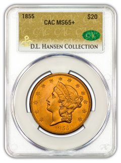1855 $20 CAC MS65+