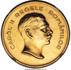 Carol II gold _Angel over Arms_ 100 Lei 1939 UNC Details (Rim Filing, Cleaned) NGC