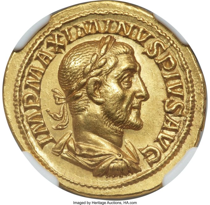 Maximinus I (AD 235-238). AV aureus (21mm, 6.56 gm, 7h). NGC Choice XF★ 5_5 - 3_5, brushed