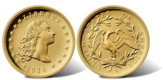 230th Anniversary Flowing Hair Gold Coin Launch Obverse and Reverse Images 230th Anniversary Flowing Hair High Relief Gold Coin