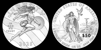 U.S. Mint 2025 Wonder Woman Coin and Medal Designs Recommended Recommended Designs for 2025 $50 Wonder Woman Gold Coin