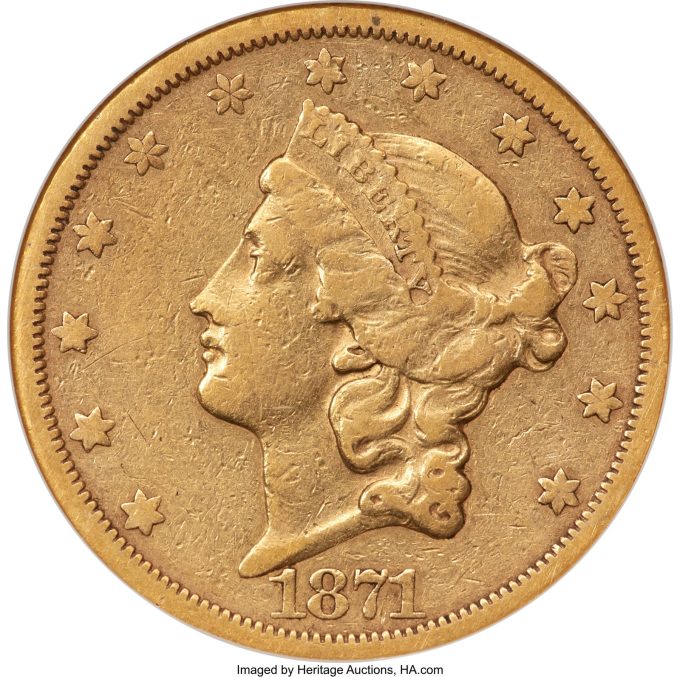 1871-CC Double Eagle, VF30 CAC