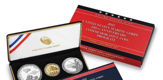 US Mint Sales: 2025 Marine Coins See Improved Gains, 2025-W Proof Silver Eagle Falls 2025 U.S. Marine Corps 250th Anniversary Three-Coin Proof Set