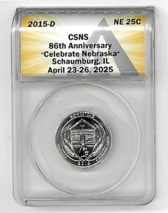As part of the 2025 CSNS convention’s Nebraska theme, while supplies each visitor can receive a free ANACS-certified, mint condition 2015 Homestead National Monument of America quarter-dollar courtesy of Littleton Coin Company. (Photo courtesy of ANACS.)