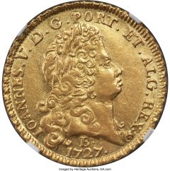 João V gold 6400 Reis (Peça) 1727-B AU Details NGC