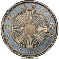 Meiji silver Pattern Yen Year 34 (1901) MS62 NGC