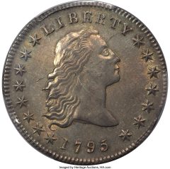 1795 B-5, BB-27 Flowing Hair Dollar, AU58 Three Leaves