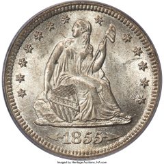1855-S Arrows Quarter, MS64 PCGS CAC