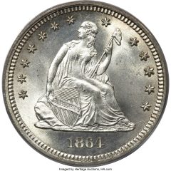 1864 Quarter Dollar, MS66 PCGS CAC