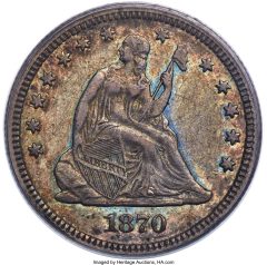 1870-CC Seated Quarter, AU50 PCGS