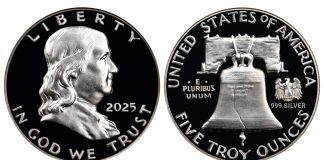 RCTV Unveils 2025 75th Anniversary Benjamin Franklin Commemoratives 2025 silver 5 oz Franklin obverse and reverse