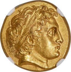 MACEDONIAN KINGDOM. Philip II (359-336 BC). AV stater (18mm, 8.61 gm, 11h). NGC MS 5 5 - 4 5