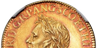 British Rarities from the Cara Collection Star in Heritage’s CSNS World & Ancient Coins Auction Oliver Cromwell gold Proof Pattern Broad of 20 Shillings 1656 PR63