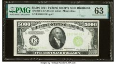 Fr. 2221-E $5,000 1934 Federal Reserve Note. PMG Choice Uncirculated 63