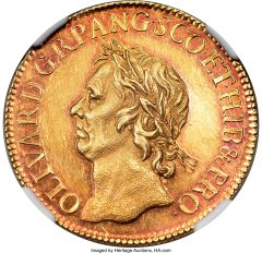 Oliver Cromwell gold Proof Pattern Broad of 20 Shillings 1656 PR63
