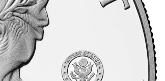 US Mint Sales: Anniversary Army 2025-W Proof Silver Eagle Returns Close-up of the 2025-W Proof American Silver Eagle with Army privy mark