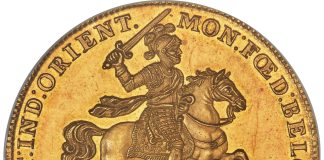 1728 Gold Ducaton Among Rarities in Heritage’s ANA World & Ancient Coins Auction Dutch Colony. United East India Company (VOC) gold Proof Pattern Ducaton 1728 PR63 NGC