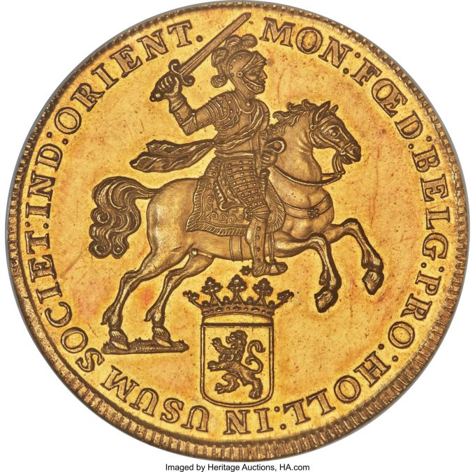 Dutch Colony. United East India Company (VOC) gold Proof Pattern Ducaton 1728 PR63 NGC