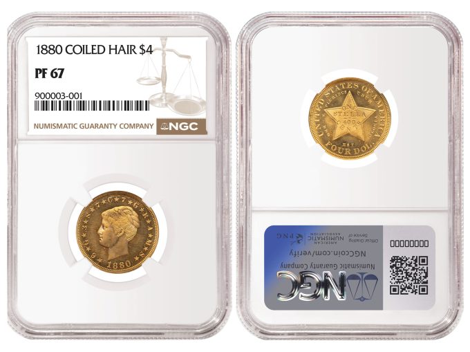 1880 Coiled Hair $4 Stella graded NGC PF 67