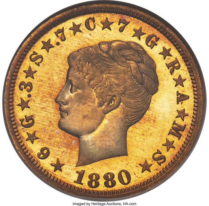 1880 Coiled Hair Stella, Judd-1660, PR67 NGC. CAC