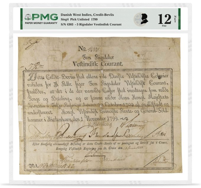 1799 5 Rigsdaler Vestindisk Courant graded PMG 12 Fine NET
